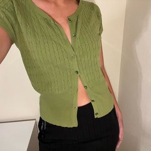 Green Button Up short sleeve cardigan